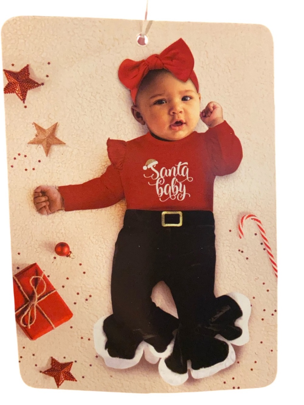'Santa Baby' 3 piece Christmas Baby Outfit Top & Black Velvet Pants & Headband